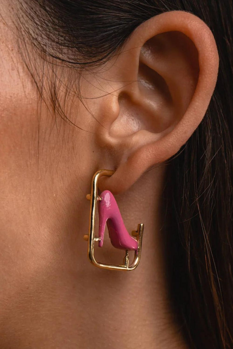 Zapato Doll frame Earrings pink