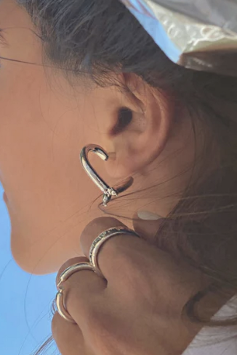 Latex Balloon Heart Hoop Earrings - Silver
