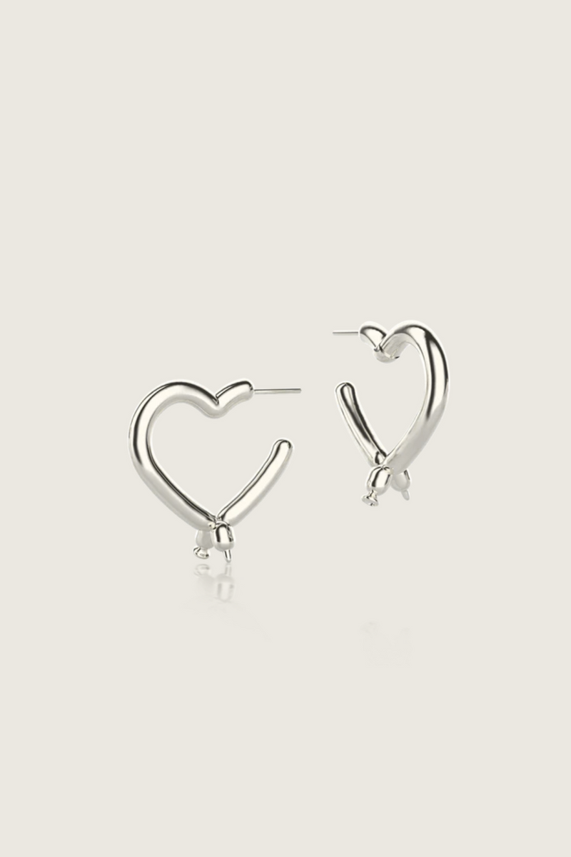 Latex Balloon Heart Hoop Earrings - Silver